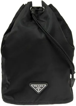 Prada Black Nylon and Leather Drawstring Pouch 1NA369