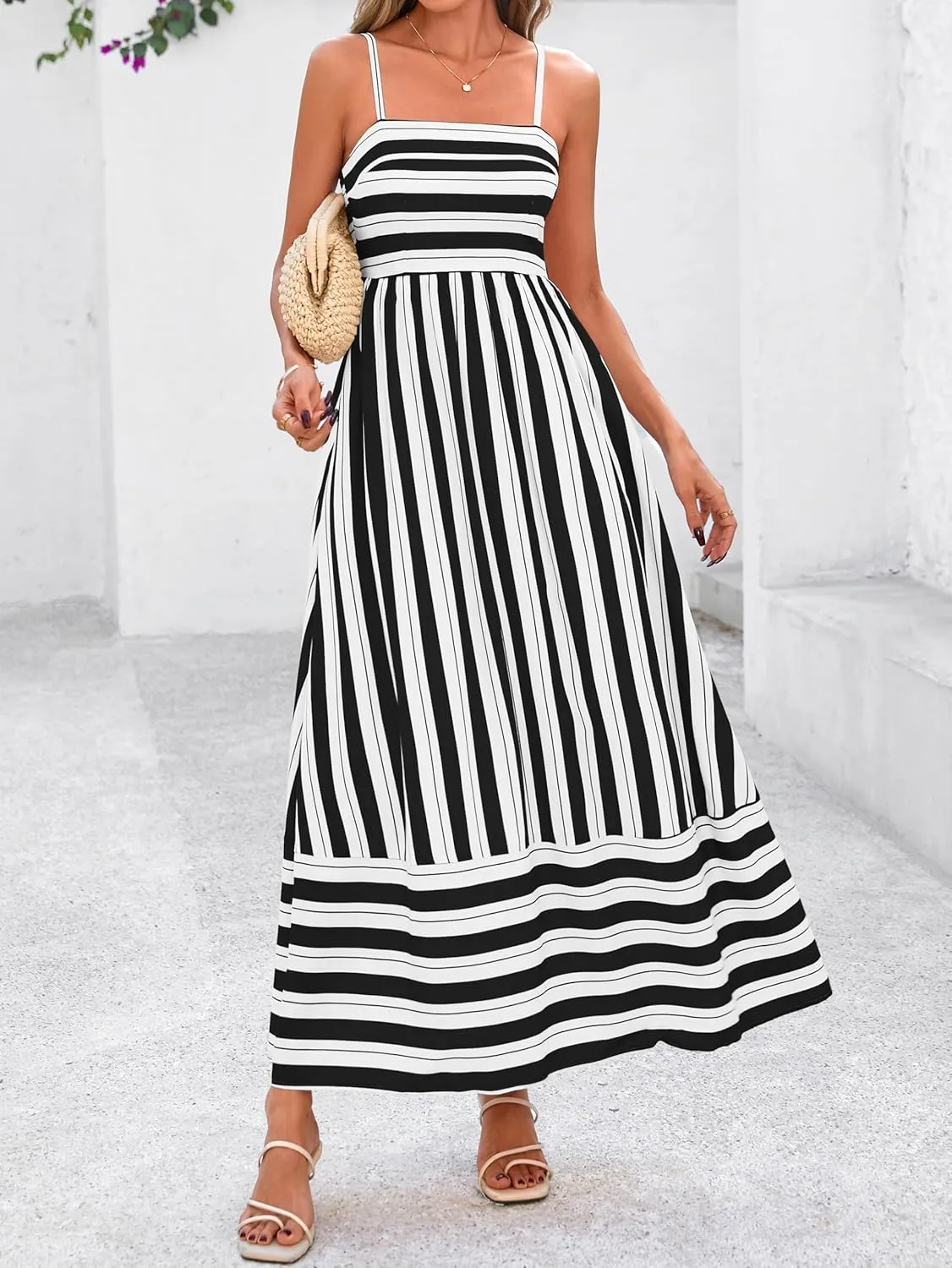 PRETTYGARDEN Summer Dresses for Women 2025 Beach Maxi Dress Spaghetti Strap Floral Boho A Line Wedding Guest Flowy Long Dress