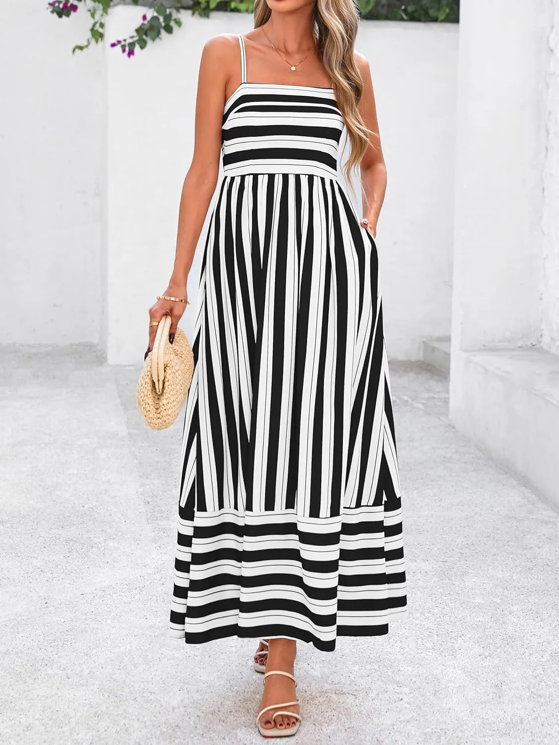 PRETTYGARDEN Summer Dresses for Women 2025 Beach Maxi Dress Spaghetti Strap Floral Boho A Line Wedding Guest Flowy Long Dress