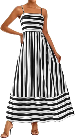 PRETTYGARDEN Summer Dresses for Women 2025 Beach Maxi Dress Spaghetti Strap Floral Boho A Line Wedding Guest Flowy Long Dress