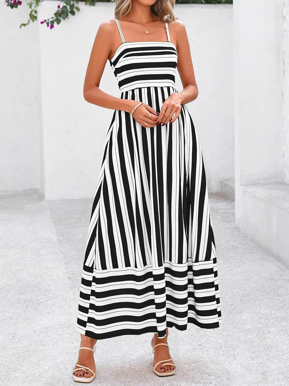 PRETTYGARDEN Summer Dresses for Women 2025 Beach Maxi Dress Spaghetti Strap Floral Boho A Line Wedding Guest Flowy Long Dress