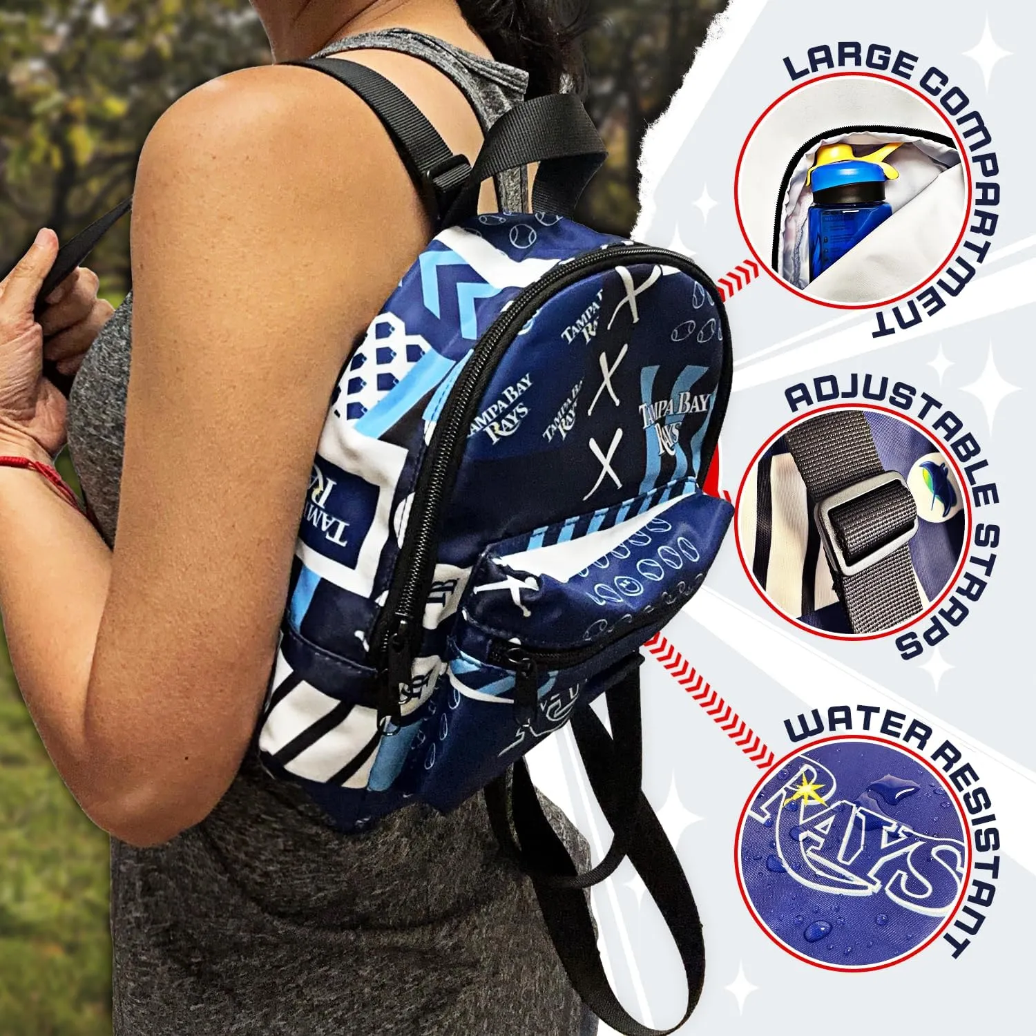 Pro Specialties Group Tampa Bay Rays Mini Backpack, Licensed Gift Merch for Rays Fans (Street Series Adult Bags) Ideal small backpack Waterproof, and trendy Tampa Bay Merchandise for Women