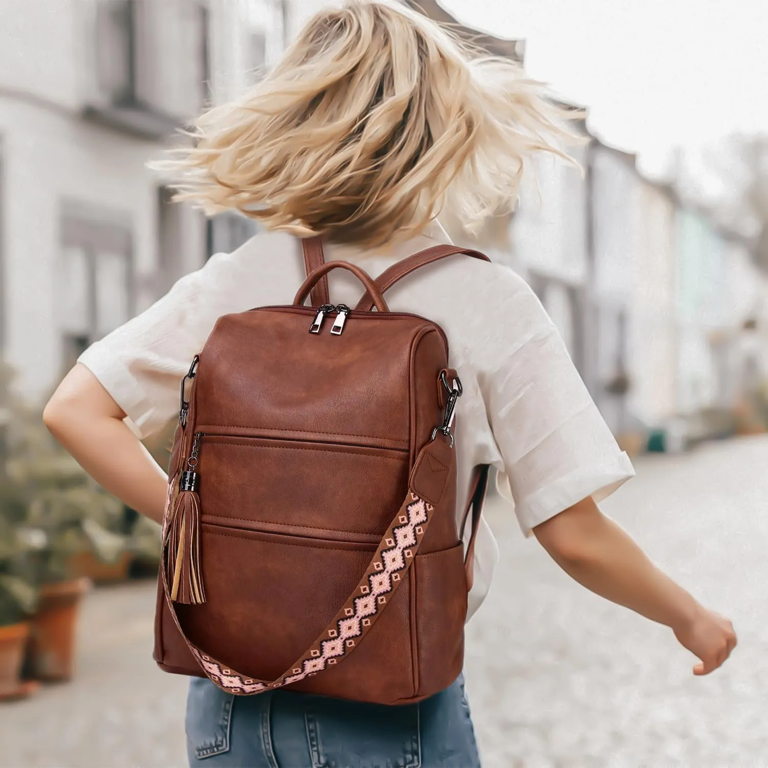 PU Leather Backpack Purse for Women, Multipurpose Design Shoulder Bag Handbags Convertible Fashion Travel bag with Wristlet