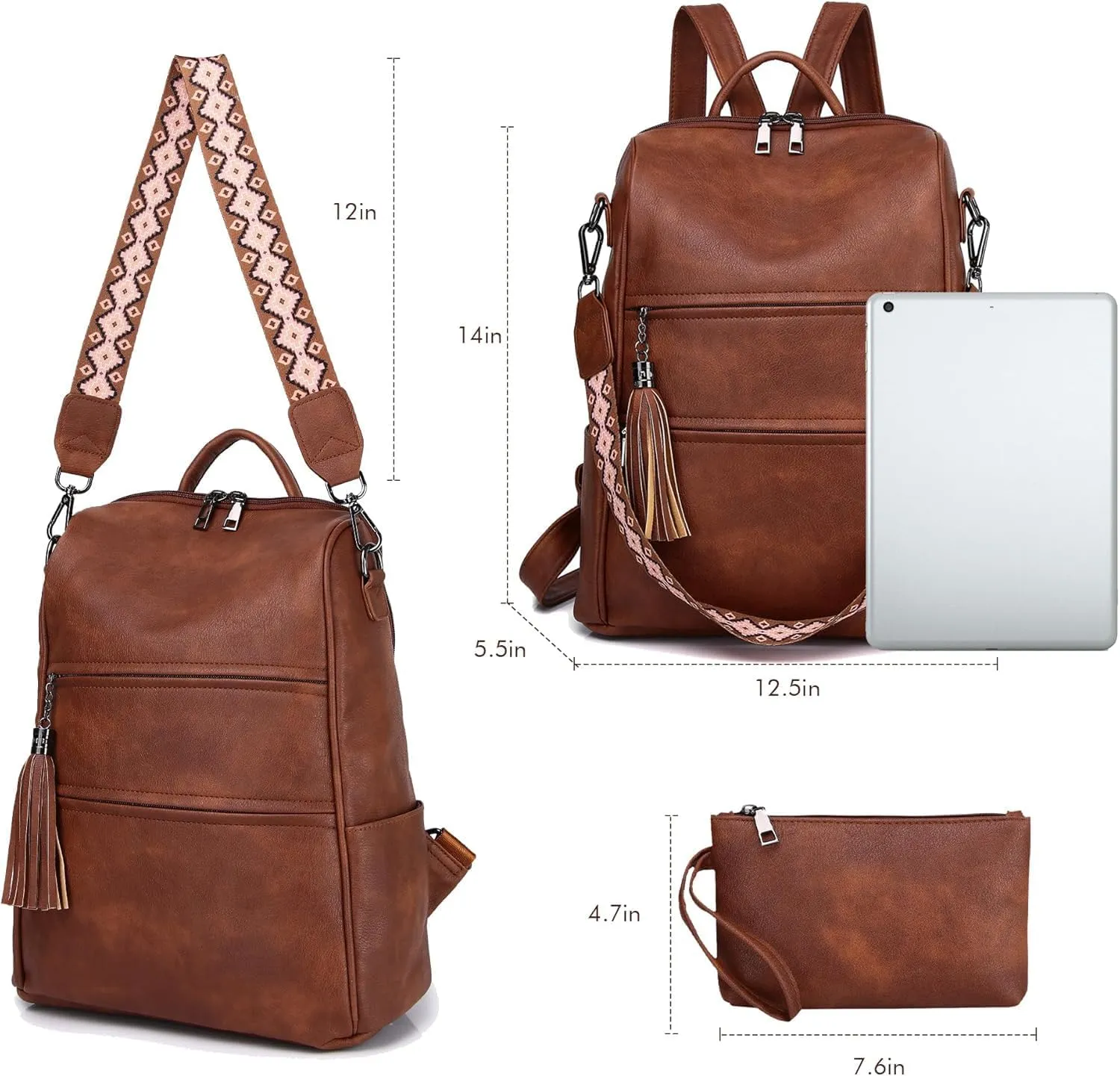 PU Leather Backpack Purse for Women, Multipurpose Design Shoulder Bag Handbags Convertible Fashion Travel bag with Wristlet