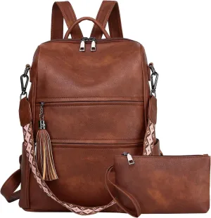 PU Leather Backpack Purse for Women, Multipurpose Design Shoulder Bag Handbags Convertible Fashion Travel bag with Wristlet