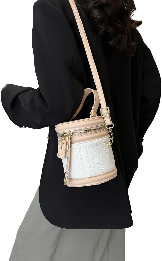 PU Leather Handbag Top Handle Cylinder Bag Crossbody Shoulder Bag for Daily Use