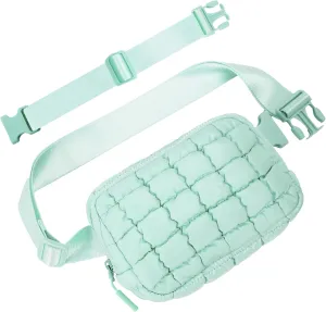 Puffer Crossbody Bag for Women – Plus Size Friendly Belt Bag – Quilted Fanny Pack w/Extender – Extra Long Strap 75" Fits XS-12X – Mini Puffer Bag for Travel Gym Trending Gift for Women (Mint green)