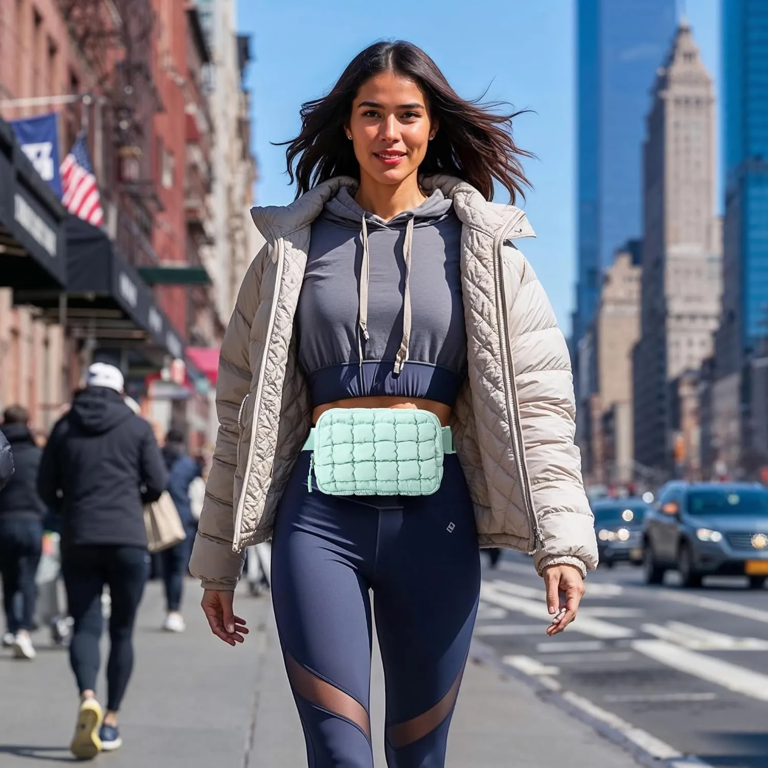 Puffer Crossbody Bag for Women – Plus Size Friendly Belt Bag – Quilted Fanny Pack w/Extender – Extra Long Strap 75" Fits XS-12X – Mini Puffer Bag for Travel Gym Trending Gift for Women (Mint green)
