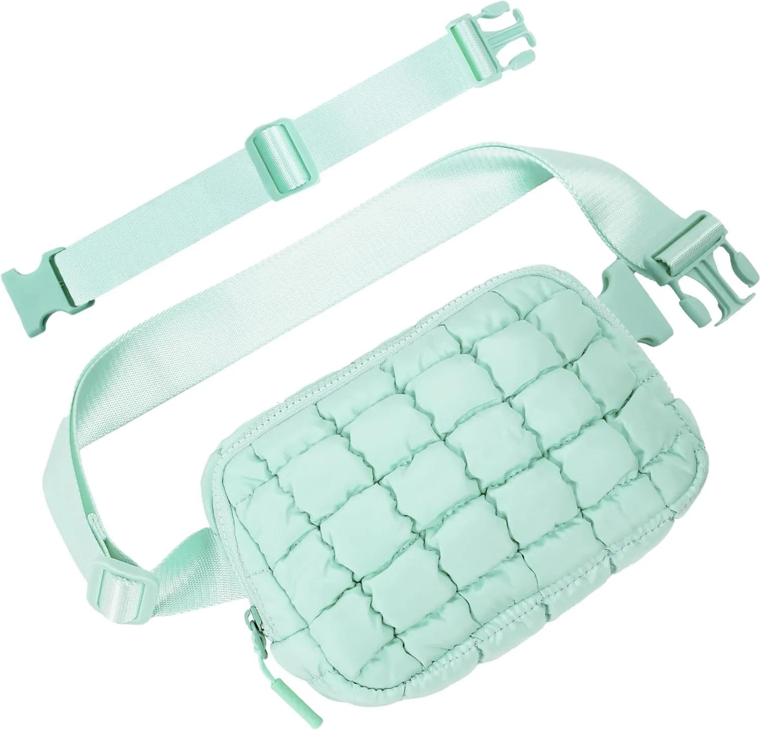 Puffer Crossbody Bag for Women – Plus Size Friendly Belt Bag – Quilted Fanny Pack w/Extender – Extra Long Strap 75" Fits XS-12X – Mini Puffer Bag for Travel Gym Trending Gift for Women (Mint green)