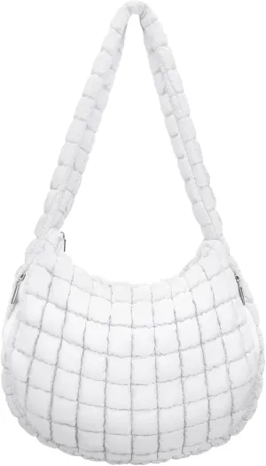 Puffer Tote Bag For Women Quilted Crossbody Bag, Lightweight Puffy Purse Large Hobo Puff Shoulder Handbags