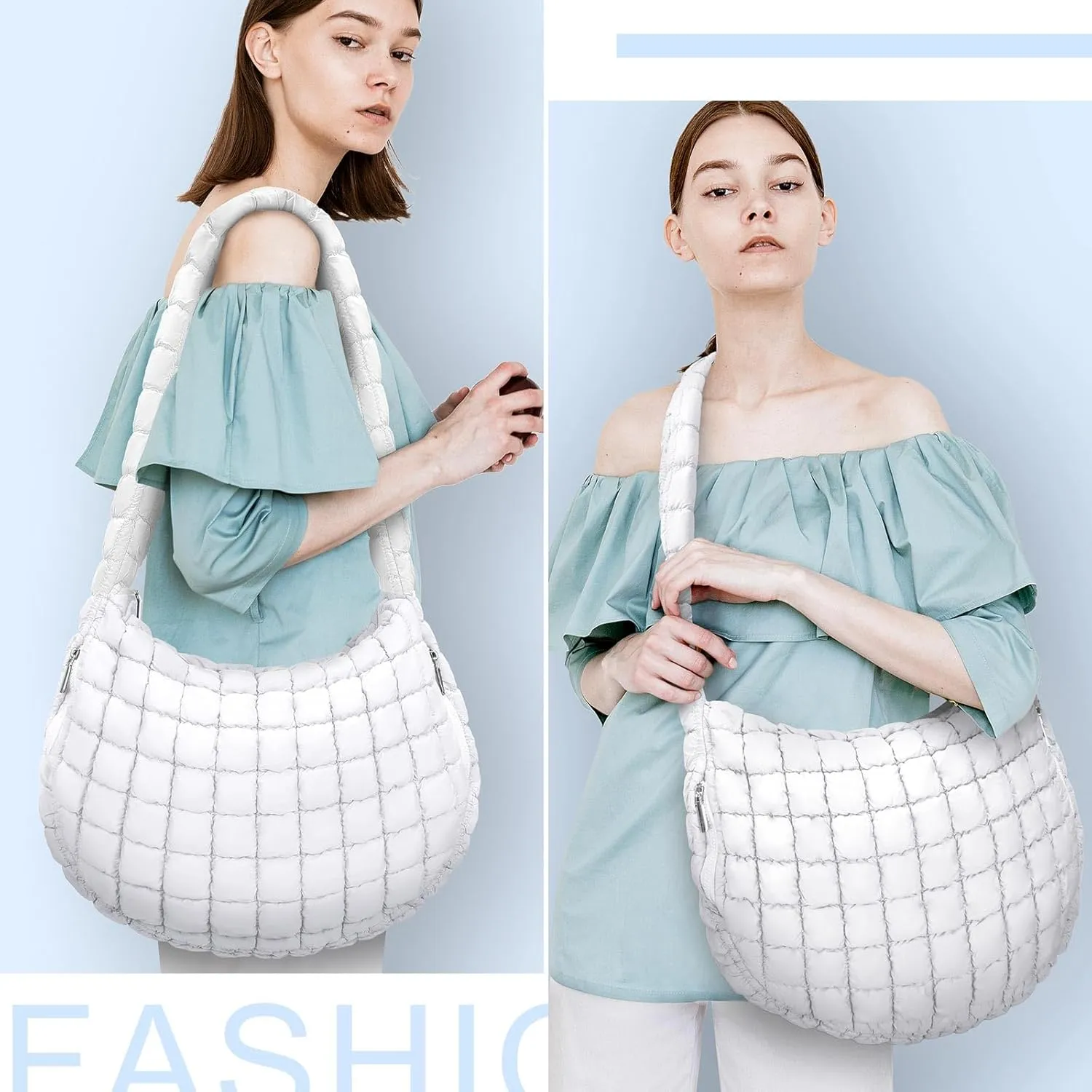 Puffer Tote Bag For Women Quilted Crossbody Bag, Lightweight Puffy Purse Large Hobo Puff Shoulder Handbags