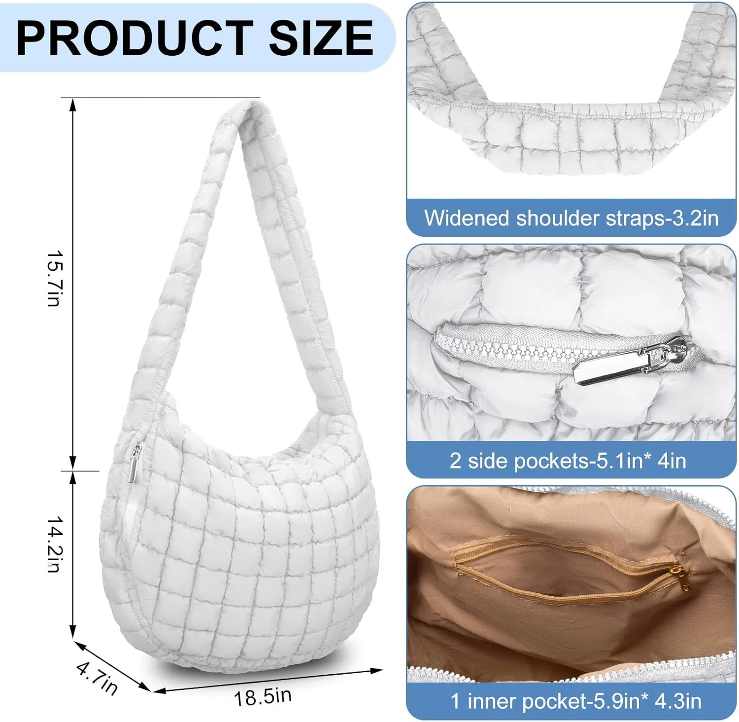Puffer Tote Bag For Women Quilted Crossbody Bag, Lightweight Puffy Purse Large Hobo Puff Shoulder Handbags