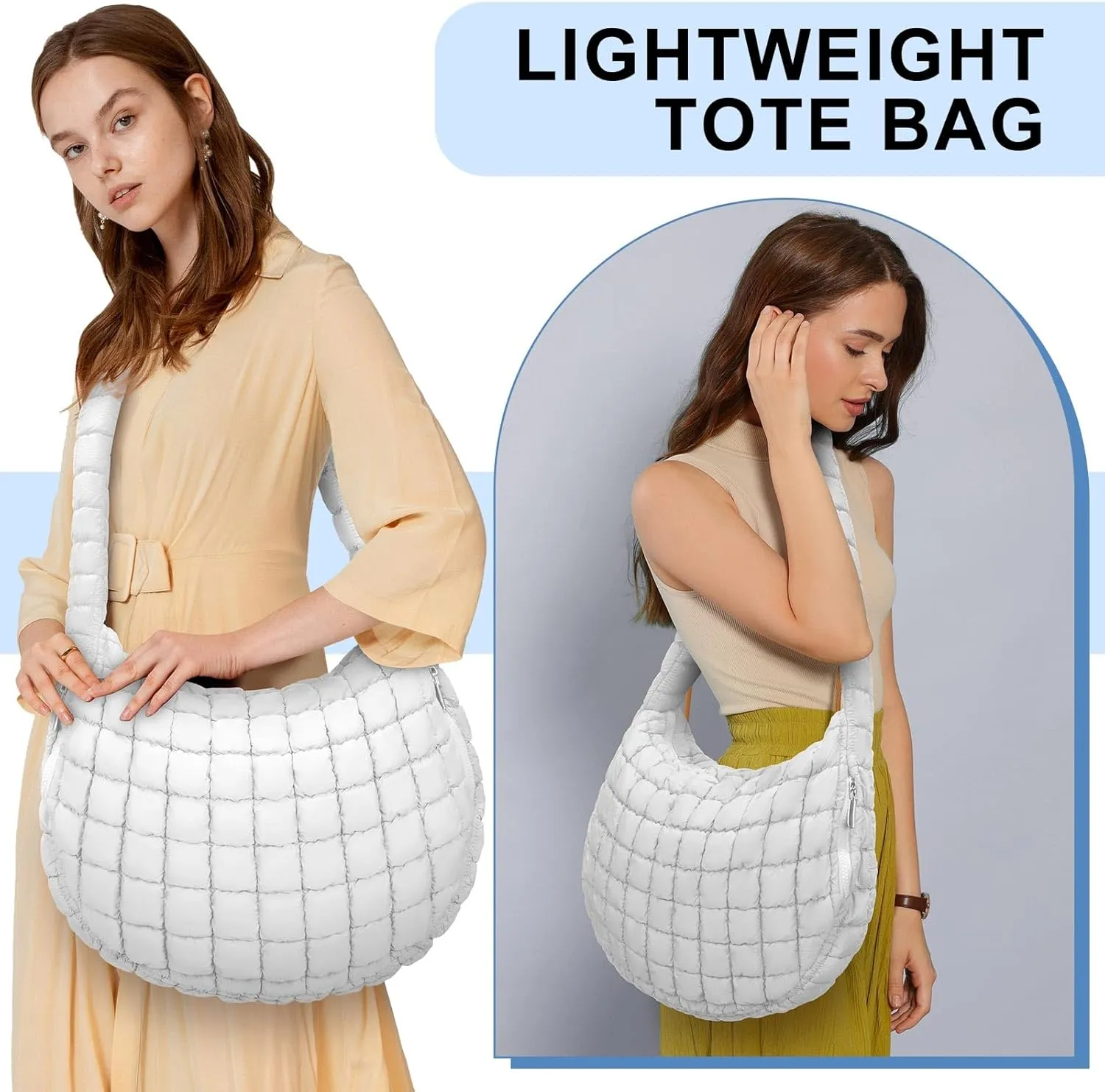 Puffer Tote Bag For Women Quilted Crossbody Bag, Lightweight Puffy Purse Large Hobo Puff Shoulder Handbags