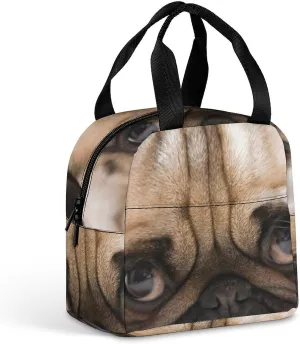 Pug Expression Lunch Box Bag Tote Reusable Insulated Leakproof Lunchbox Containers for Travel Work Picnic