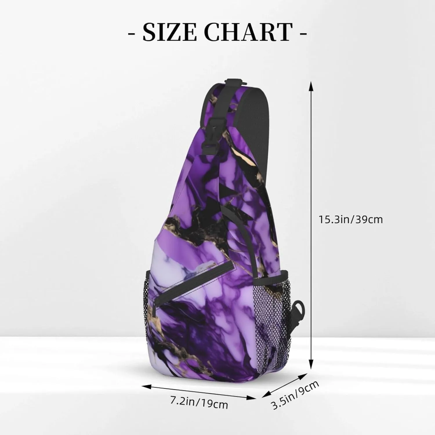 purple marble Print Sling Backpack, Sling Bag, Crossbody Chest Bag Daypack, for Hiking Travel