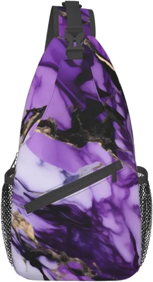purple marble Print Sling Backpack, Sling Bag, Crossbody Chest Bag Daypack, for Hiking Travel