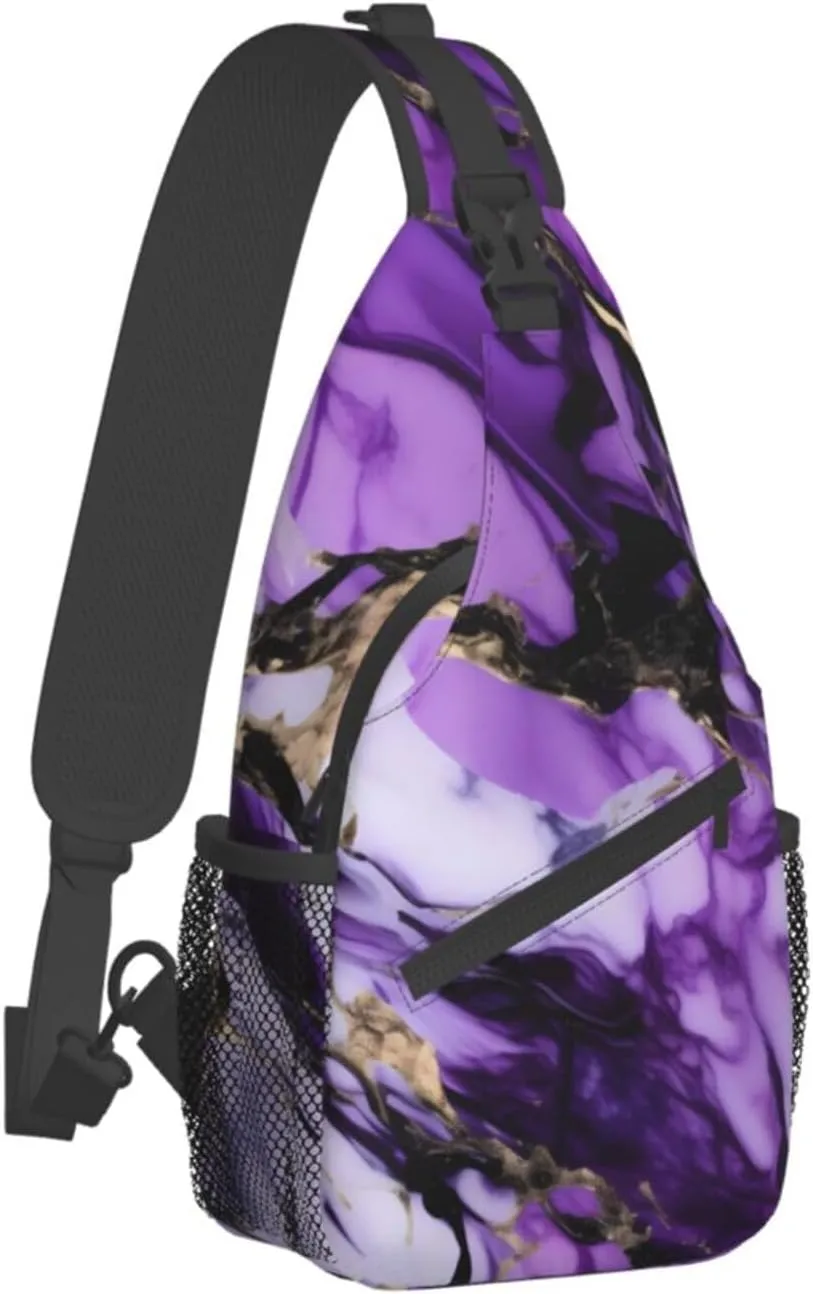 purple marble Print Sling Backpack, Sling Bag, Crossbody Chest Bag Daypack, for Hiking Travel