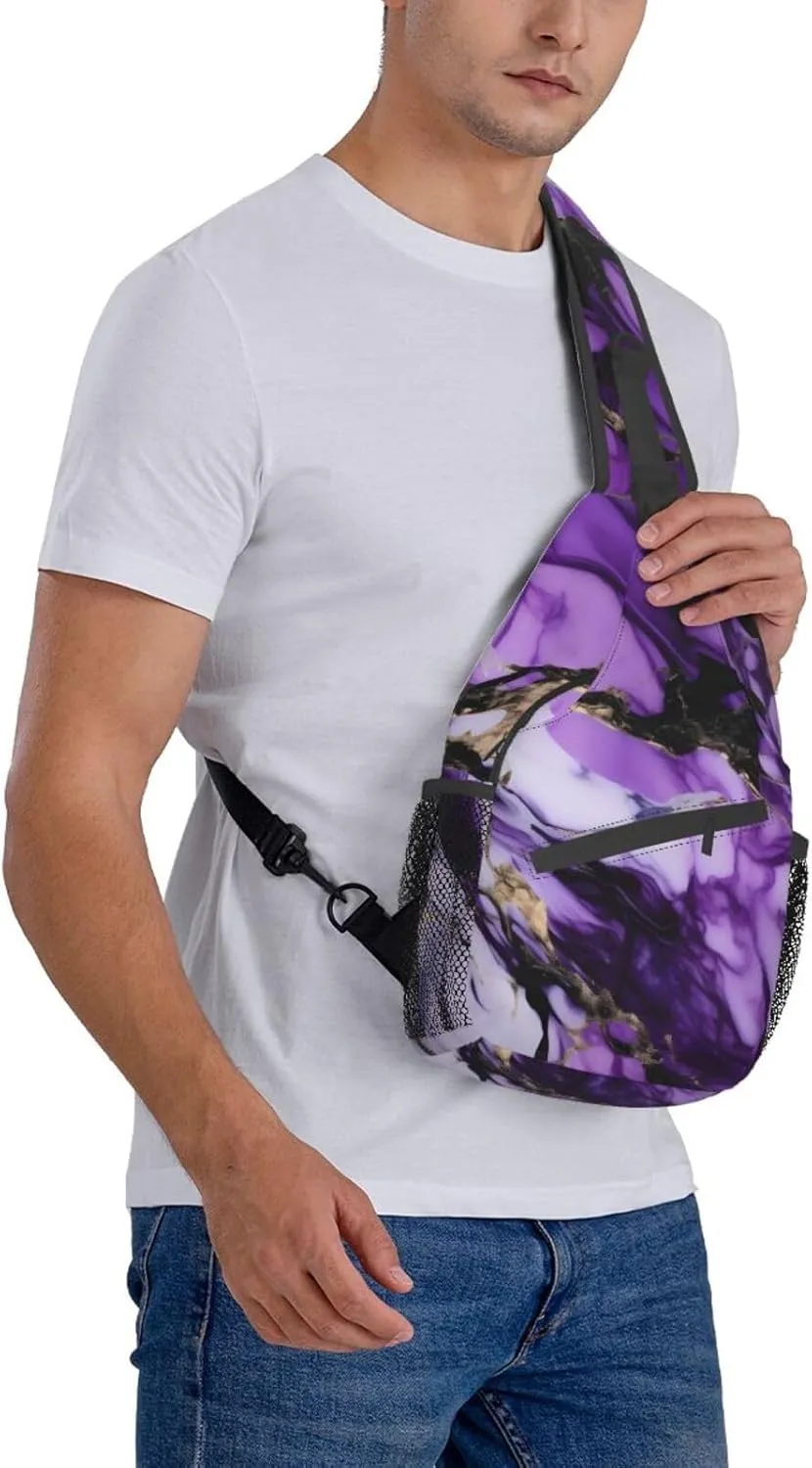 purple marble Print Sling Backpack, Sling Bag, Crossbody Chest Bag Daypack, for Hiking Travel