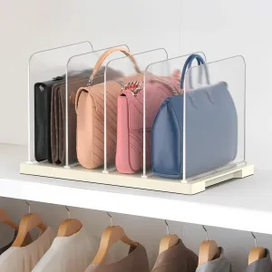 Purse Organizer for Closet, 4 Slot Clear Frosted Plastic Shelf Dividers for Purses, Clutches, Wallets,Handbag Separators Storage Organizer, Bookshelf Separator Dividers