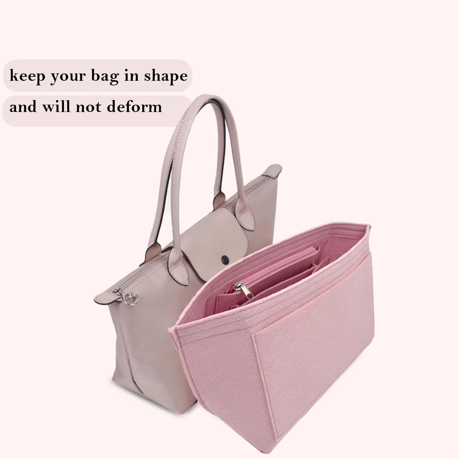 Purse Organizer Insert, Bag Organizer for Le Pliage, Handbags Organizer Insert (Pink, Small)
