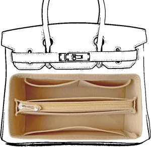 Purse Organizer Insert For Birkin 30 Bag, Felt Insert Organizer With Zipper, Large Capacity,Women’s Handbags Shaper (30,Beige)