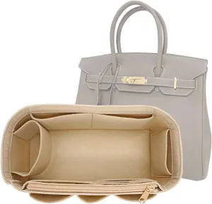 Purse Organizer Insert for Hermes Birkin 25 Bag Felt Zipper Organizer Insert (Beige,S)