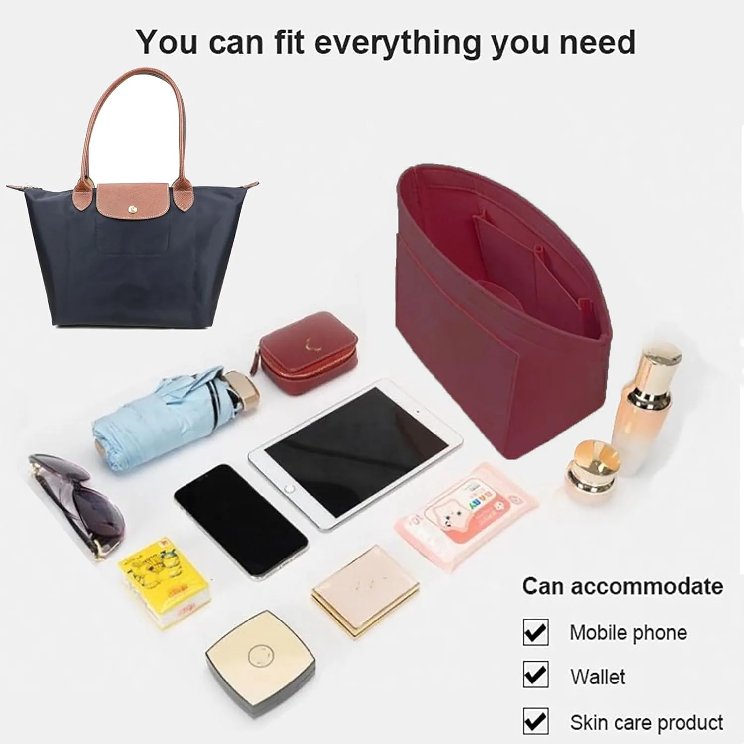 Purse Organizer Insert for le pliage Le Pliage Neo Handbags Insert Organizer 1012claret2-S