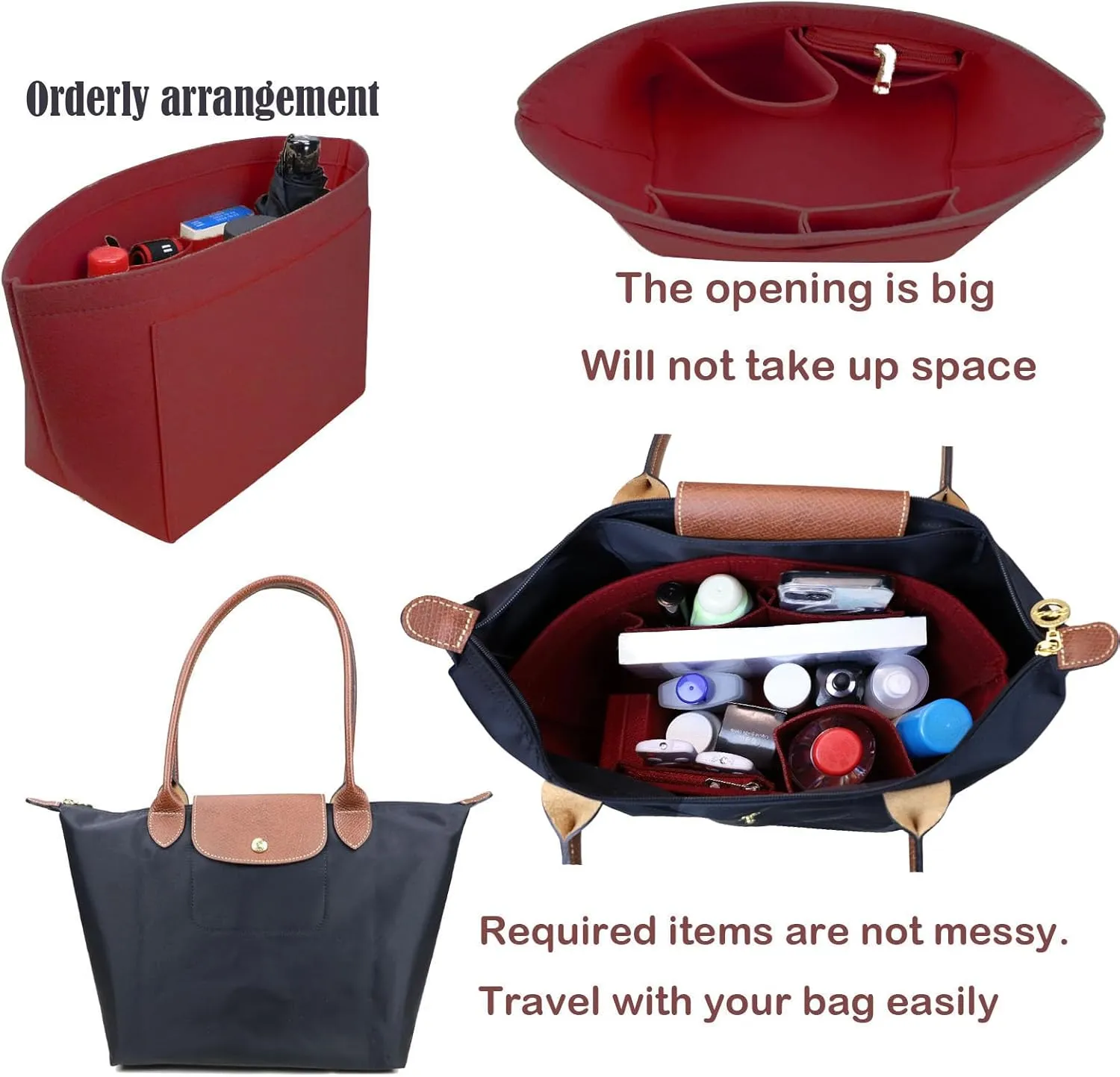 Purse Organizer Insert for le pliage Le Pliage Neo Handbags Insert Organizer 1012claret2-S