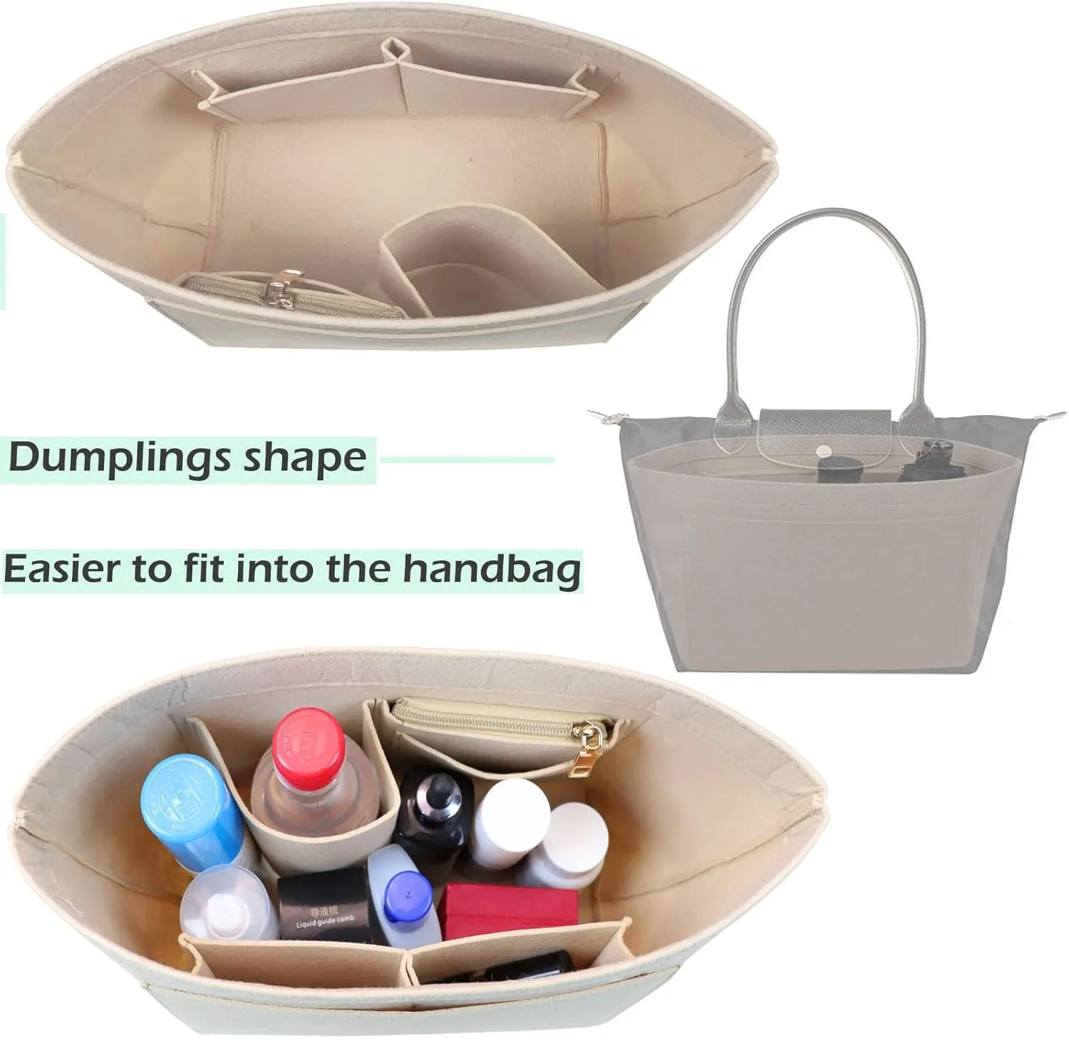 Purse Organizer Insert for le pliage Le Pliage Neo Handbags Insert Organizer1012beige-M