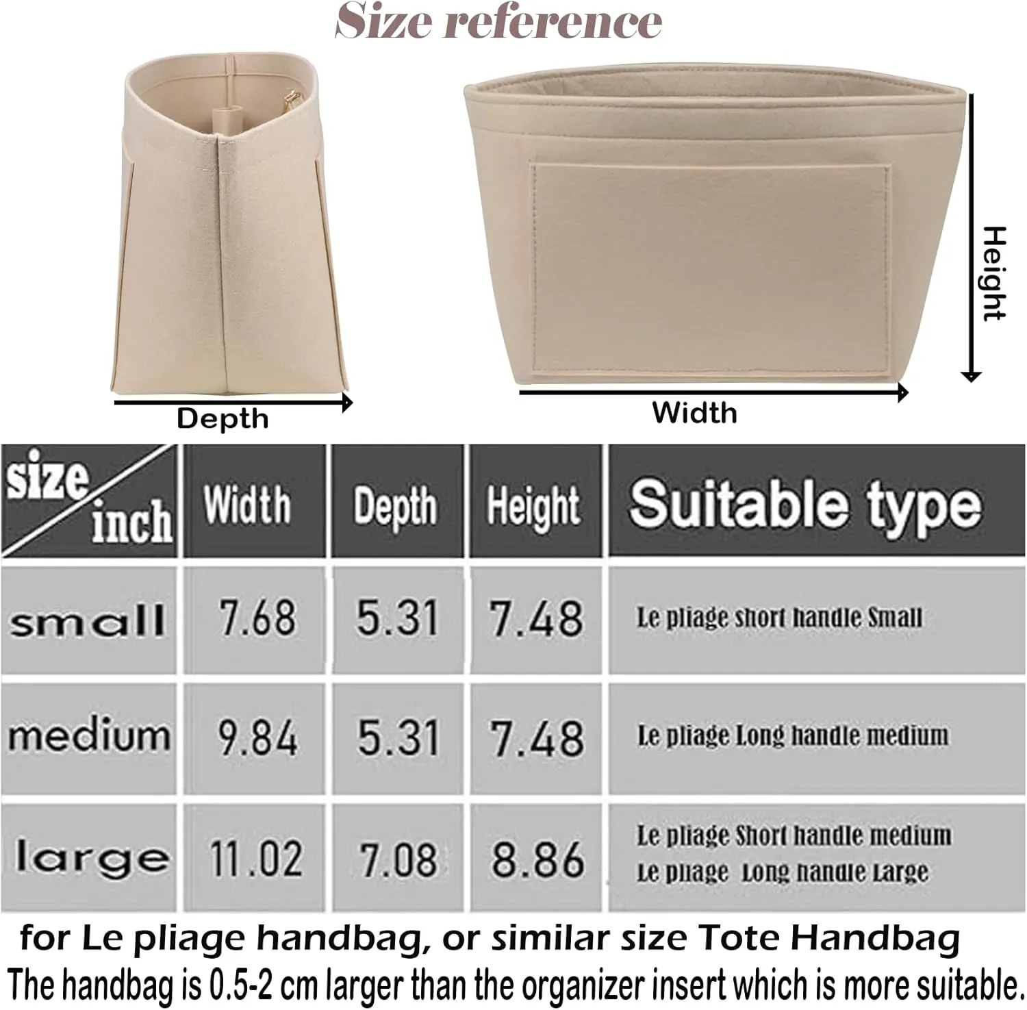 Purse Organizer Insert for le pliage Le Pliage Neo Handbags Insert Organizer1012beige-M