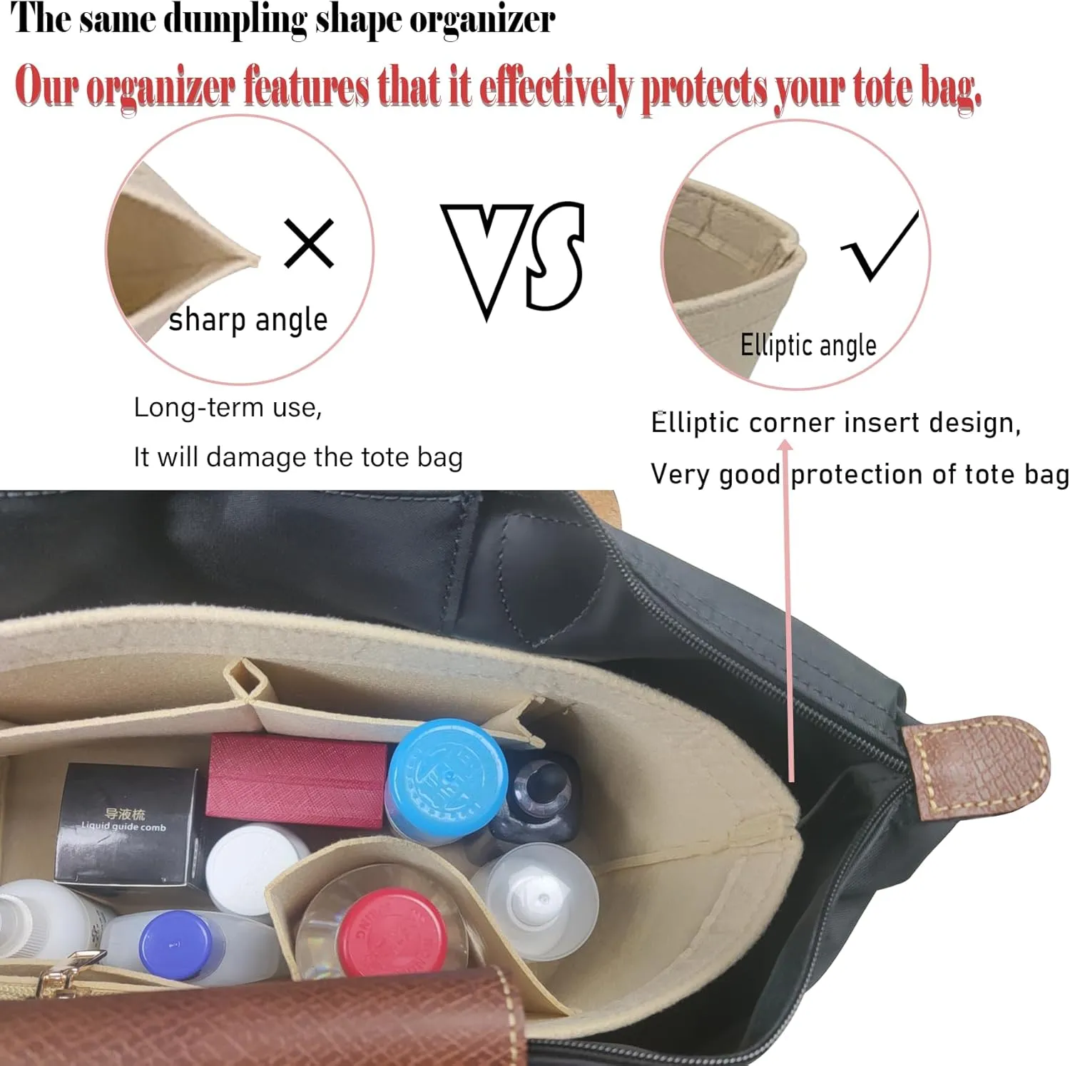 Purse Organizer Insert for le pliage Le Pliage Neo Handbags Insert Organizer1012beige-M