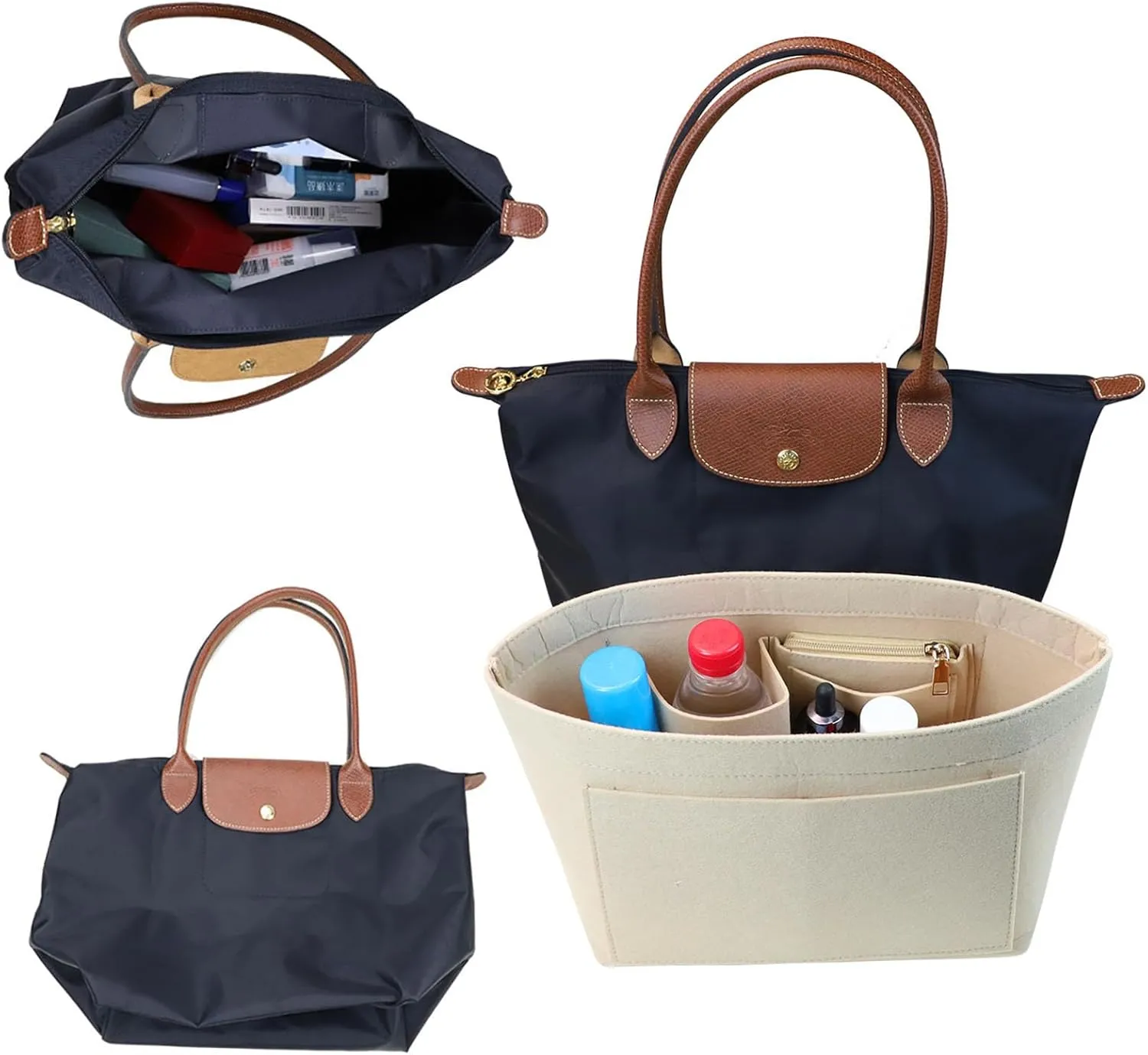 Purse Organizer Insert for le pliage Le Pliage Neo Handbags Insert Organizer1012beige-M