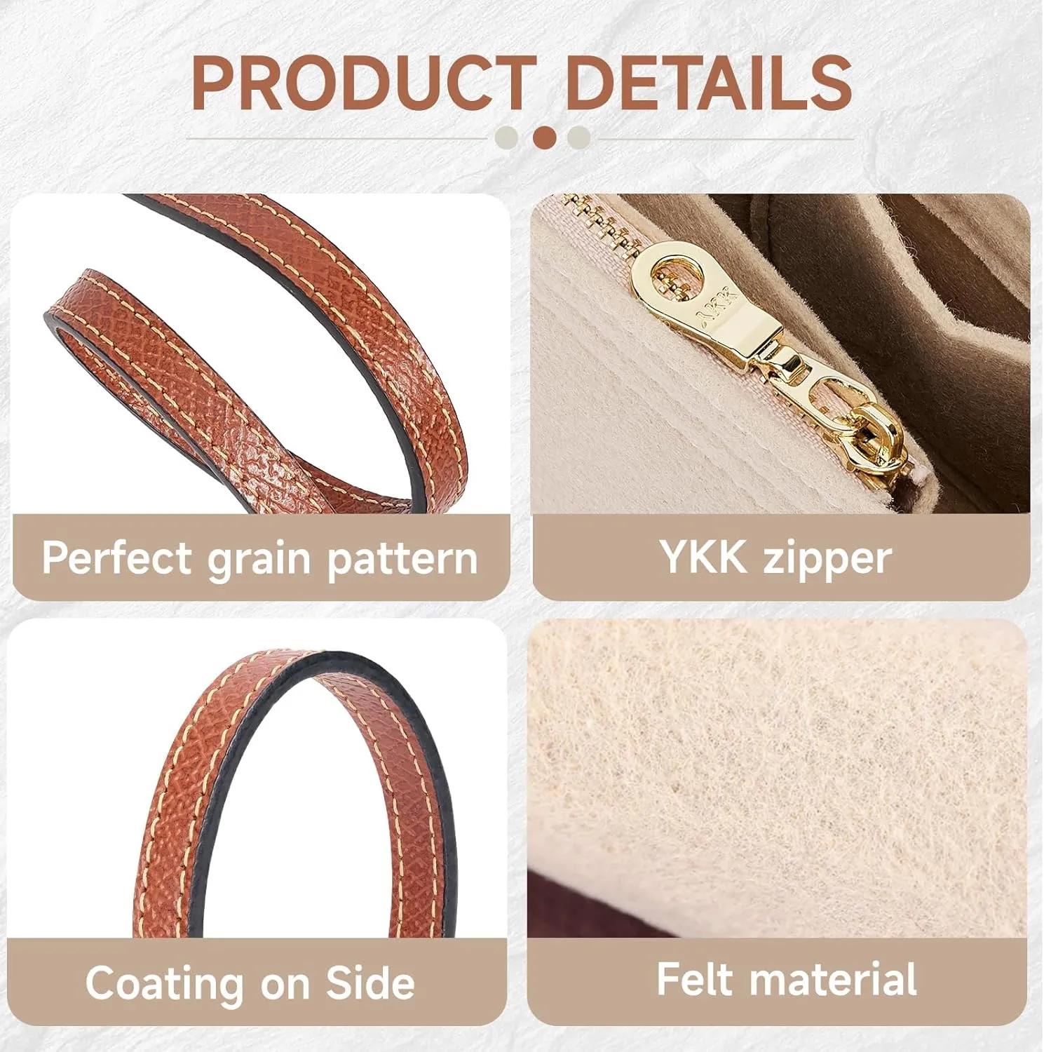 Purse Straps Replacement with Multi-Pocket Felt Handbag Organizer Insert Compatible with Longchomp Mini Pouch Tote Bag (2-Packs)