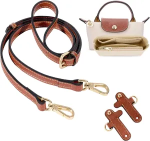 Purse Straps Replacement with Multi-Pocket Felt Handbag Organizer Insert Compatible with Longchomp Mini Pouch Tote Bag (2-Packs)