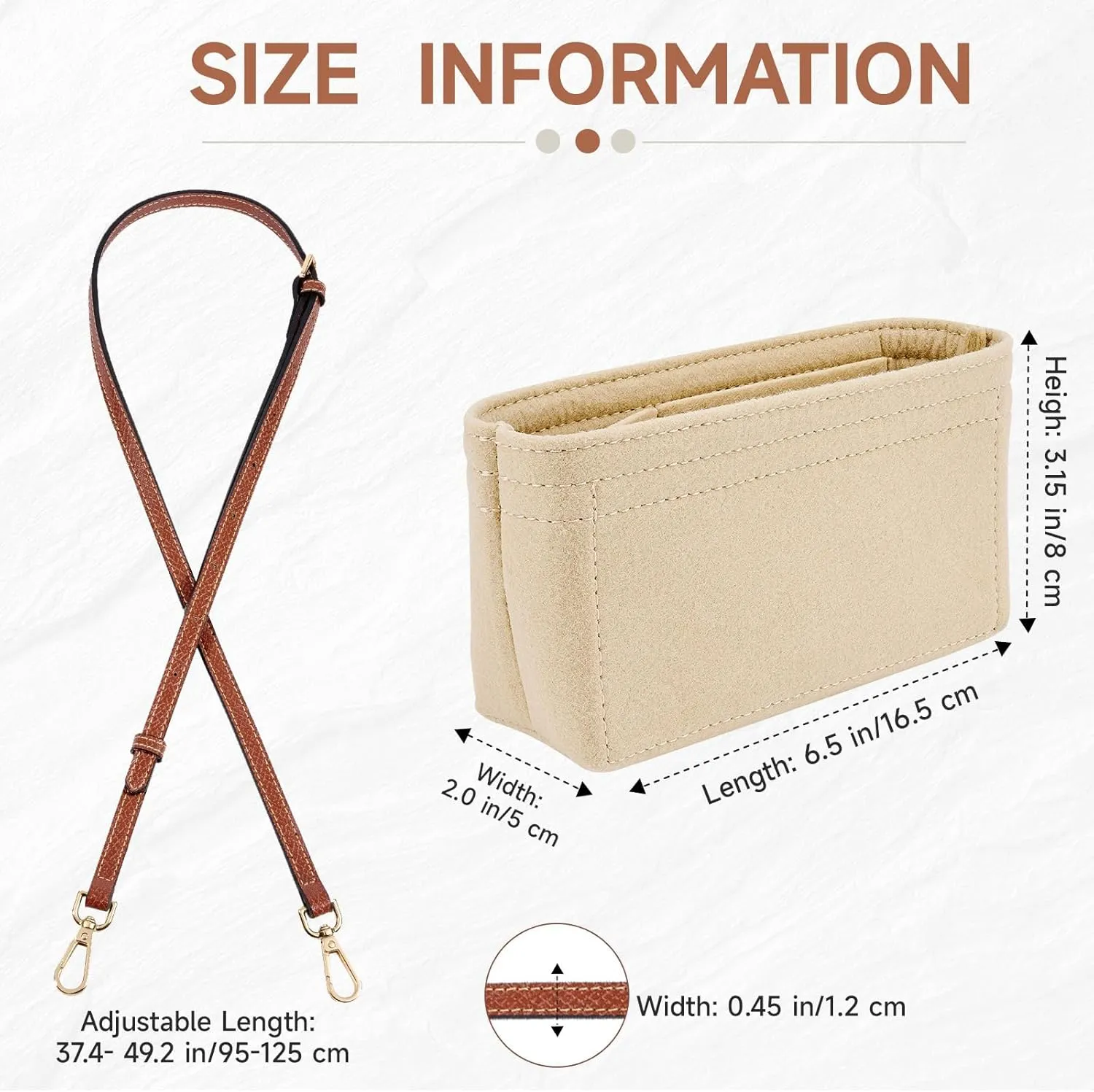 Purse Straps Replacement with Multi-Pocket Felt Handbag Organizer Insert Compatible with Longchomp Mini Pouch Tote Bag (2-Packs)