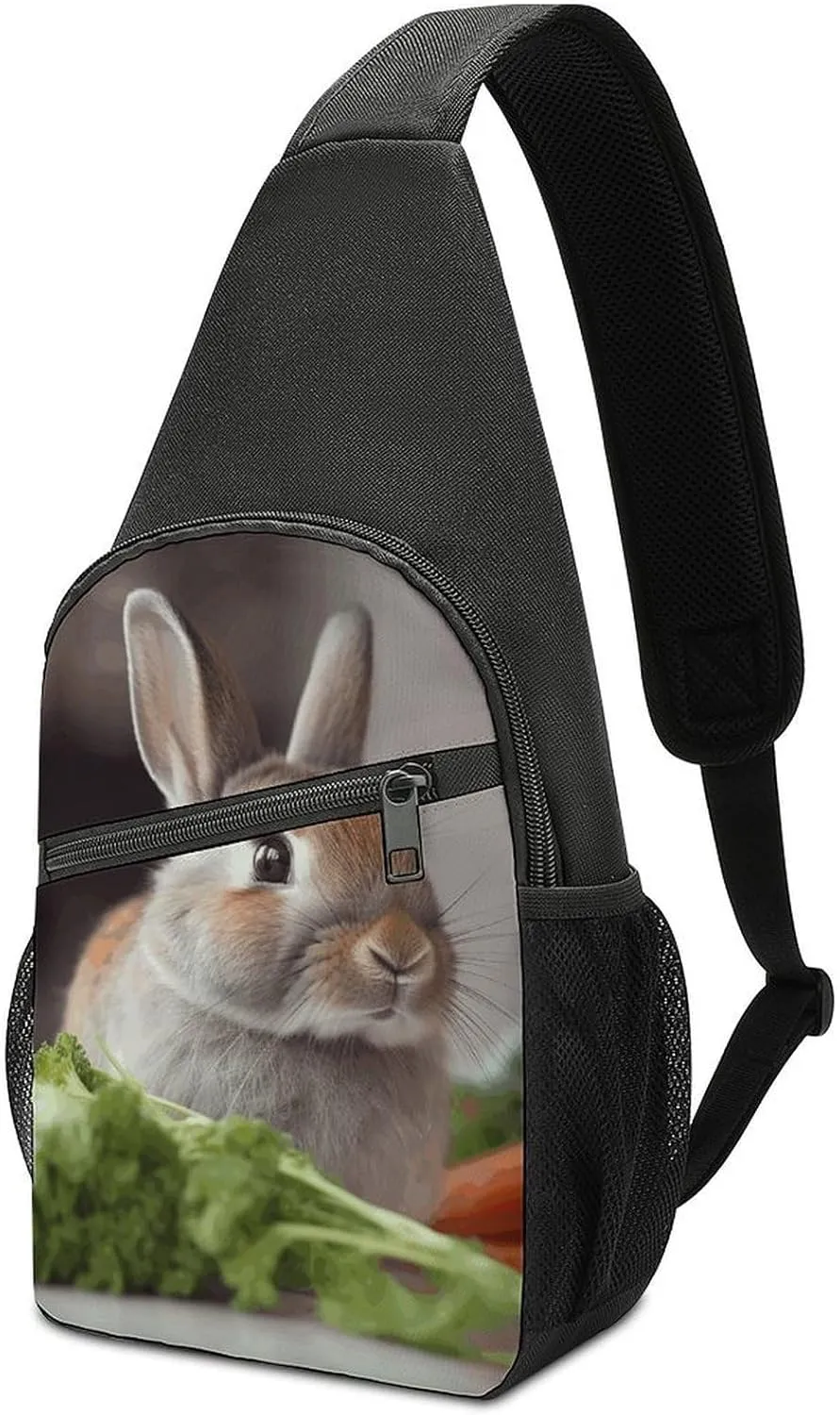 Rabbit Is Eating Vegetables Sling Bag Sport Backpack Hiking Daypack Casual Chest Packs Crossbody Bag for Men Women