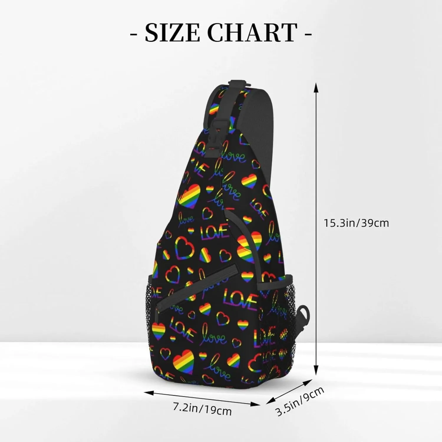 Rainbow Pride Flag LGBT Hearts Sling Bag for Women Men Crossbody Backpack Hiking Travel Daypack Shoulder Chest Bag with Adjustable Strap