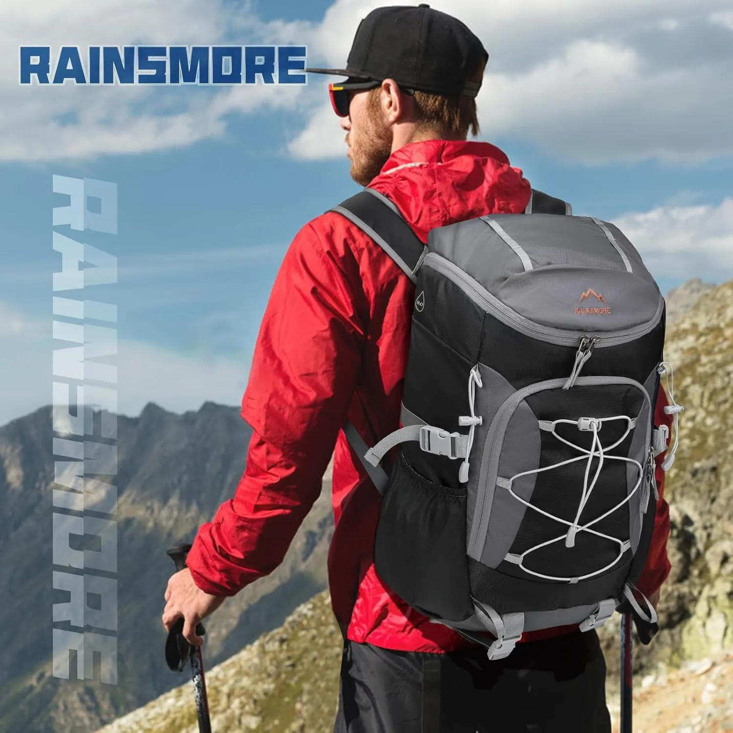 RAINSMORE Foldable Hiking Backpack for Women Men Packable Camping Backpack 40L Waterproof Hiking Daypack Bag Lightweight Collapsible Daypack for Travel Trekking Mountaineering Large Capacity Black
