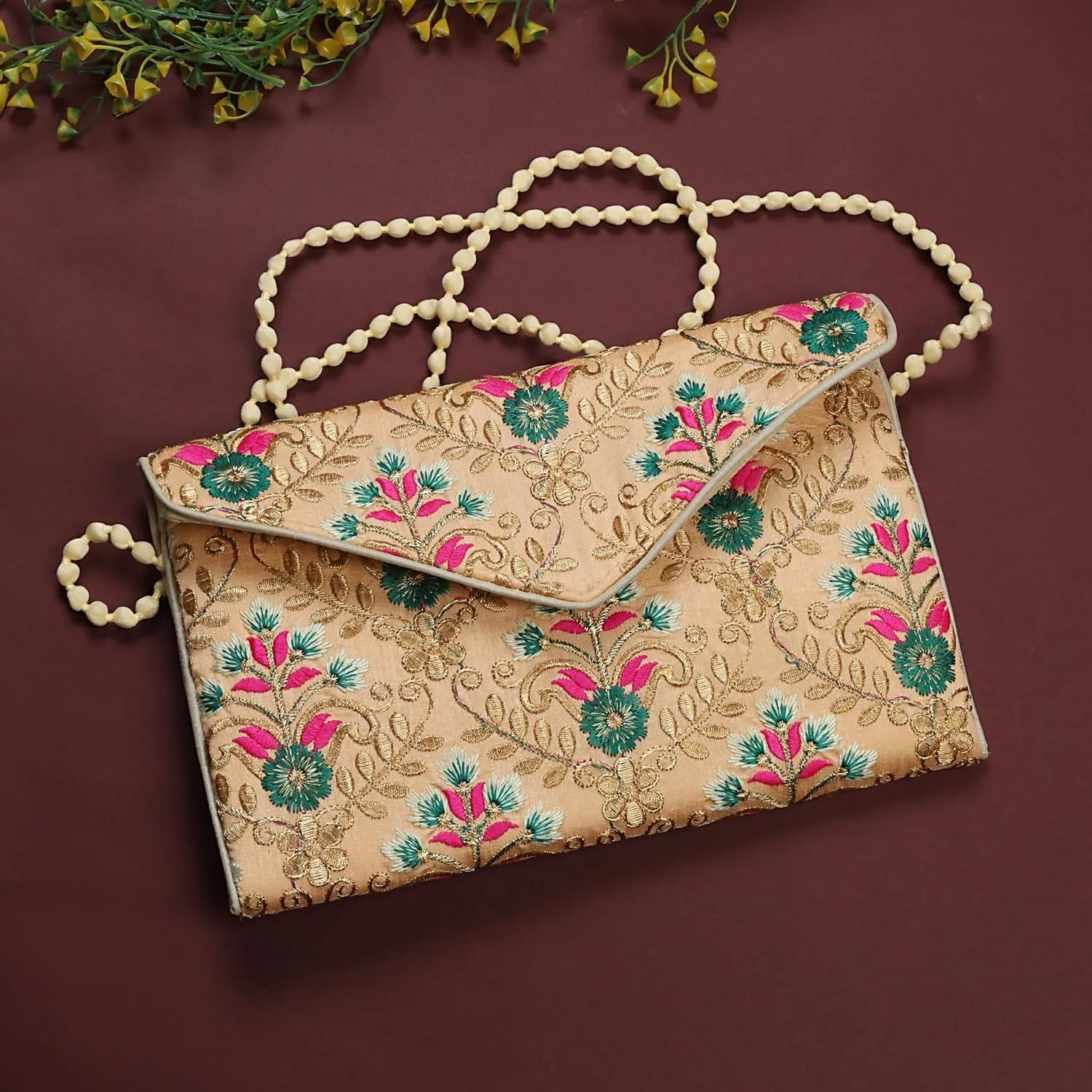 Rajasthani Indian Art Sling Bag Foldover Clutch Purse For Women, Indian Handcrafted Foldover Sling Clutch
