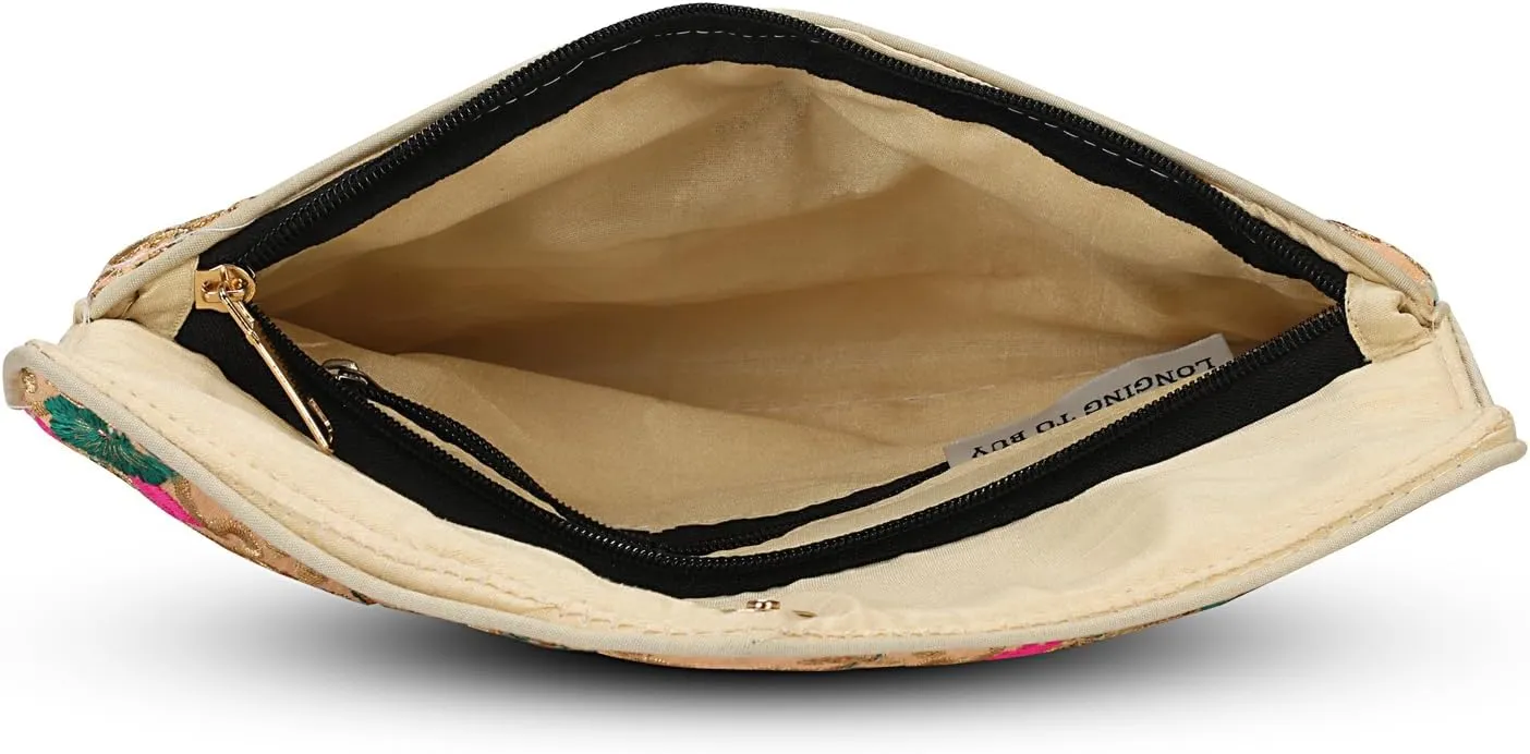 Rajasthani Indian Art Sling Bag Foldover Clutch Purse For Women, Indian Handcrafted Foldover Sling Clutch