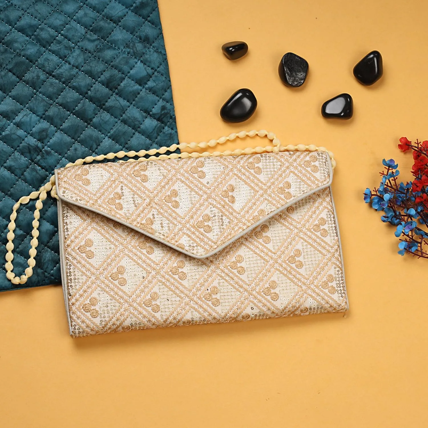 Rajasthani Indian Art Sling Bag Foldover Clutch Purse For Women, Indian Handcrafted Foldover Sling Clutch