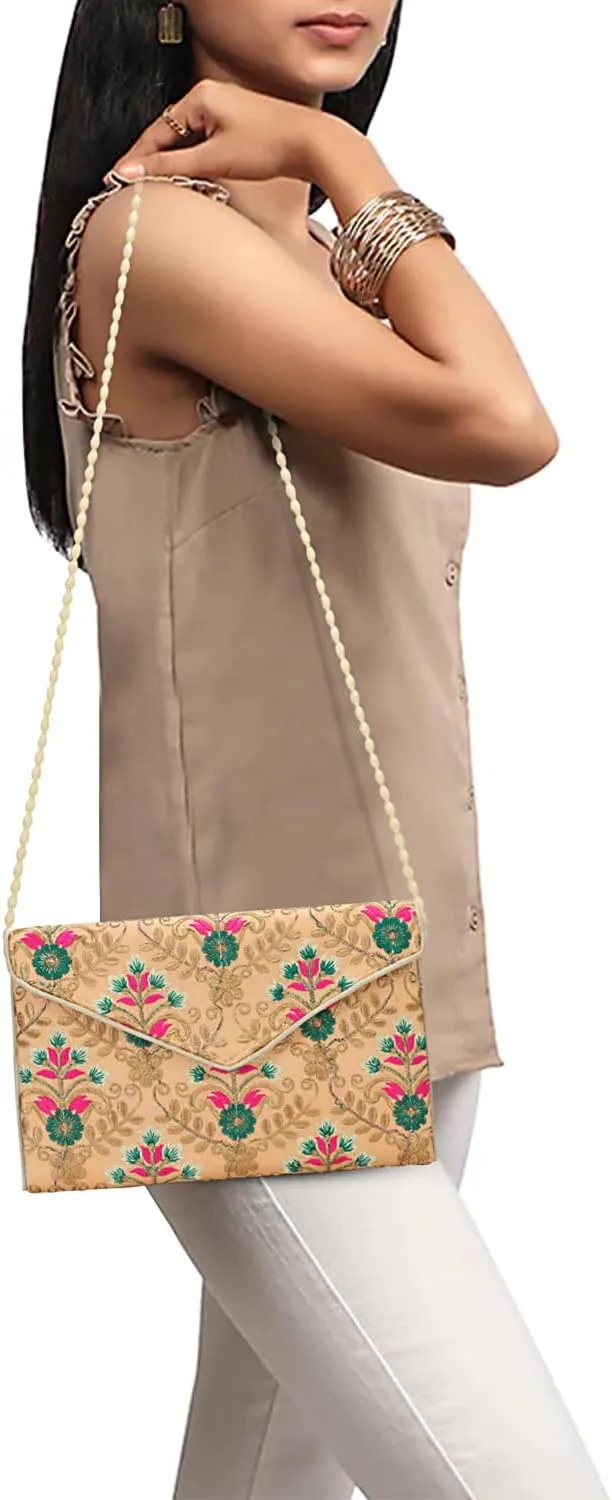 Rajasthani Indian Art Sling Bag Foldover Clutch Purse For Women, Indian Handcrafted Foldover Sling Clutch