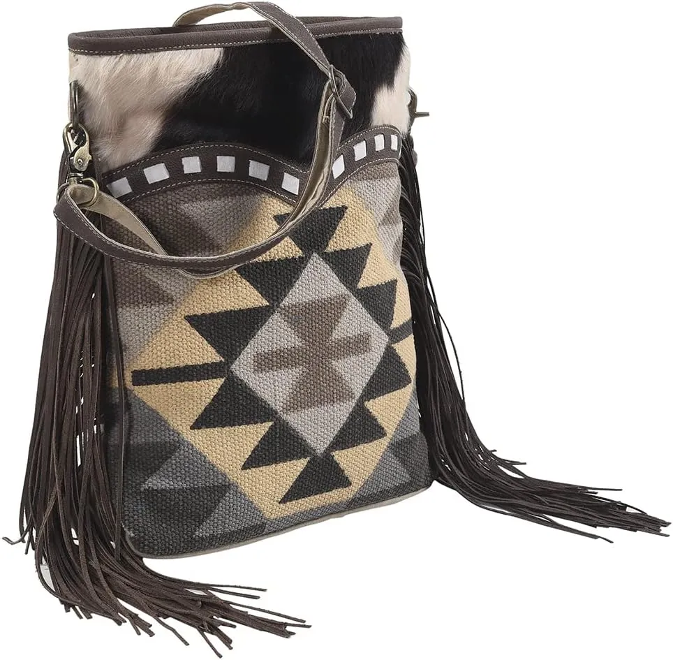 Real Cowhide Leather and Upcycled Canvas Messenger Bag - LB267