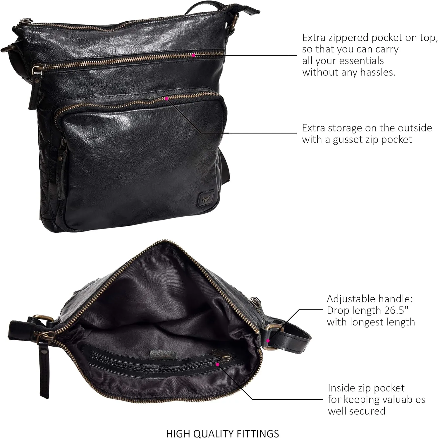Real Leather Crossbody Bags Purses for Women Shoulder Handbags Crossover Handmade Stylish Trendy Pocketbook