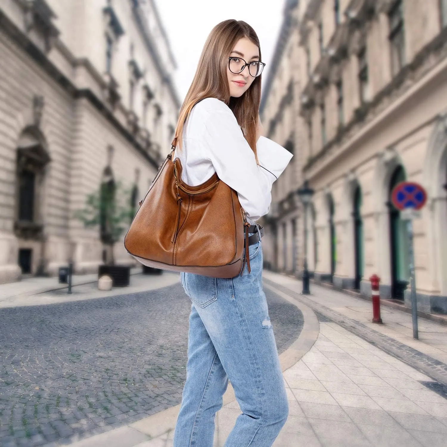 Realer Hobo Crossbody Bags for Women Designer Leather Hobo Handbags Retro Large Size Shoulder Bag Bucket Purse