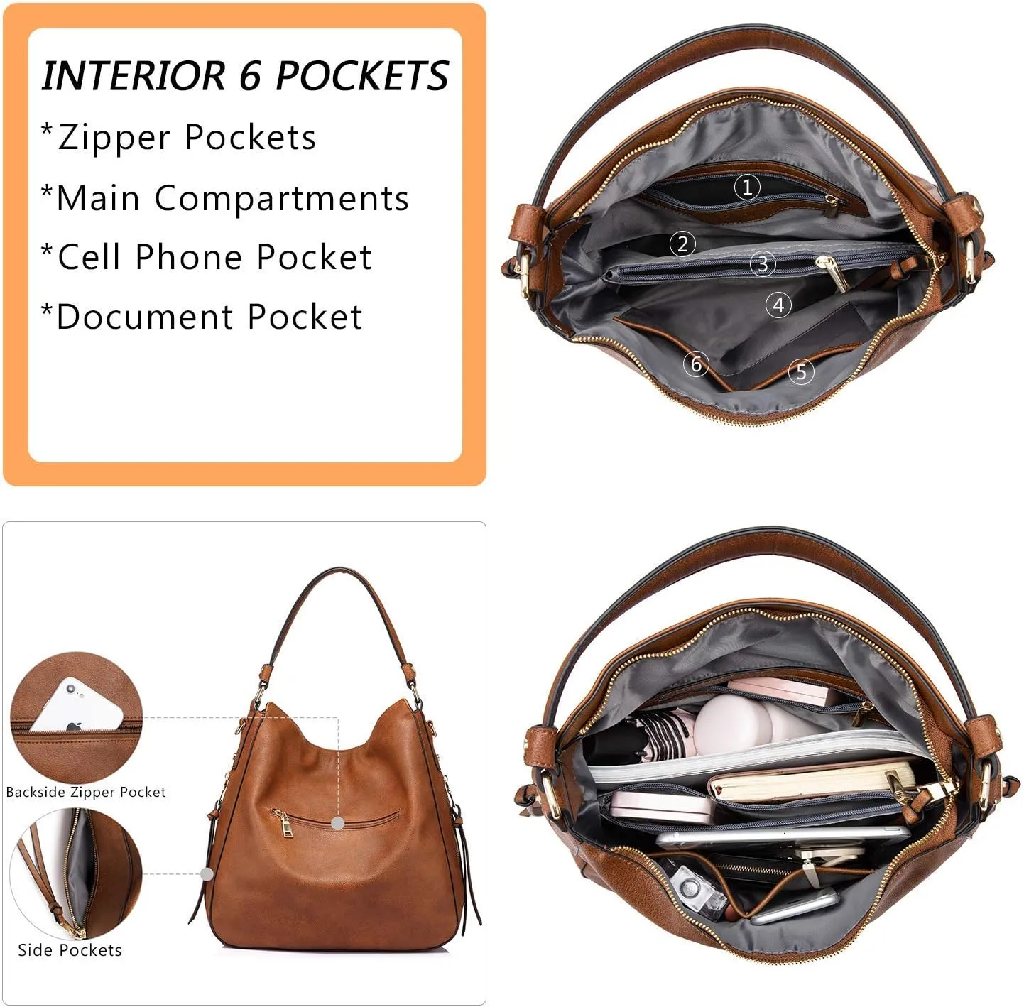 Realer Hobo Crossbody Bags for Women Designer Leather Hobo Handbags Retro Large Size Shoulder Bag Bucket Purse