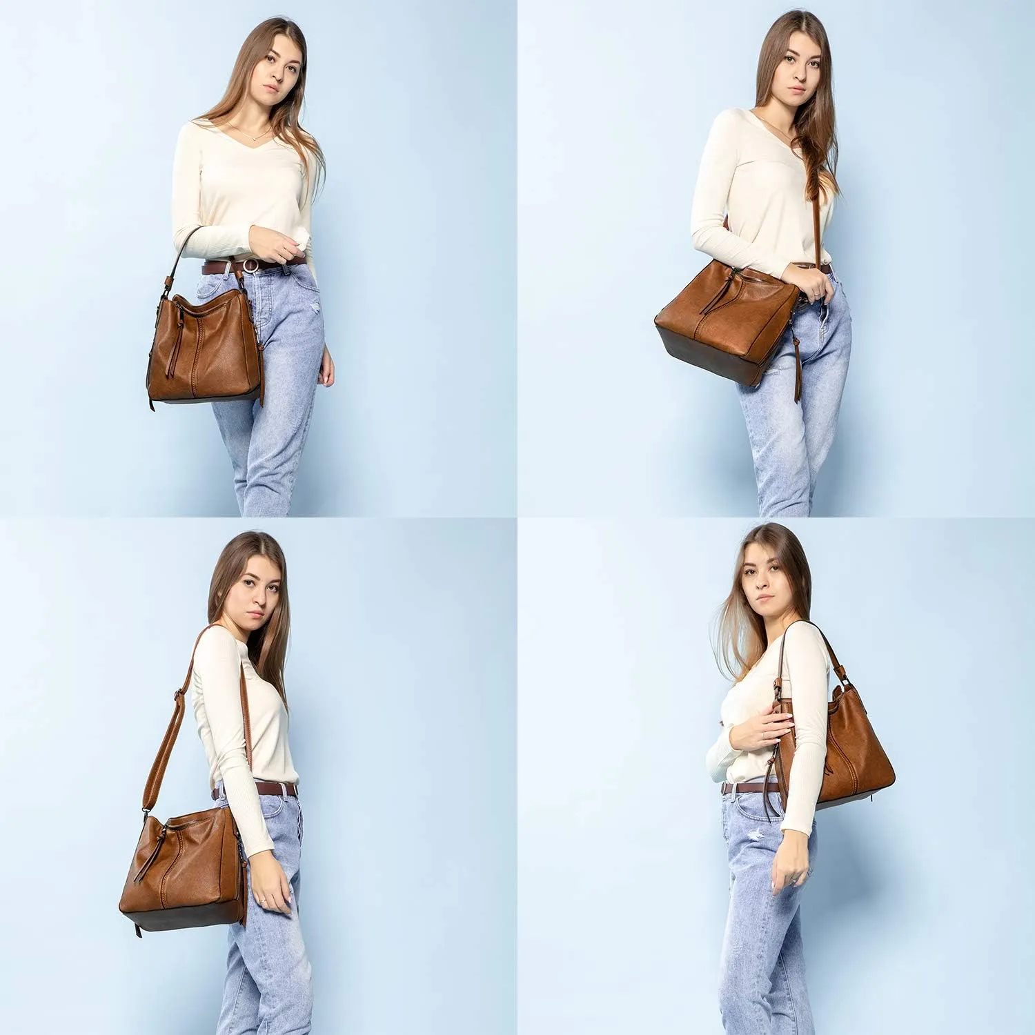 Realer Hobo Crossbody Bags for Women Designer Leather Hobo Handbags Retro Large Size Shoulder Bag Bucket Purse