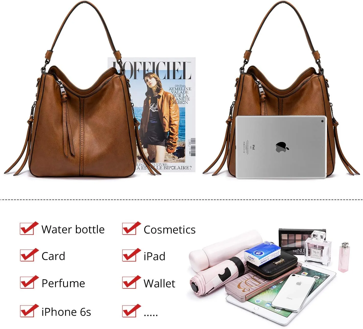 Realer Hobo Crossbody Bags for Women Designer Leather Hobo Handbags Retro Large Size Shoulder Bag Bucket Purse
