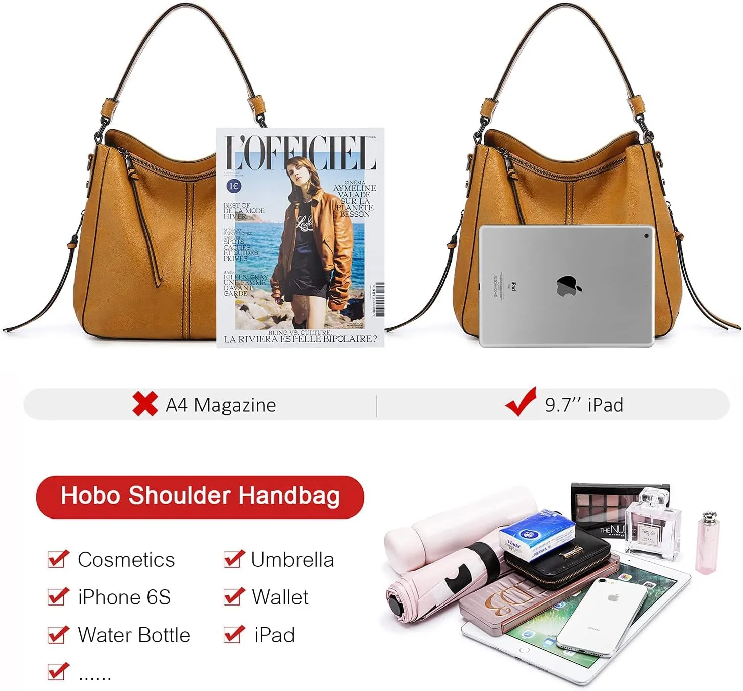 Realer Hobo Crossbody Bags for Women Designer Leather Hobo Handbags Retro Large Size Shoulder Bag Bucket Purse