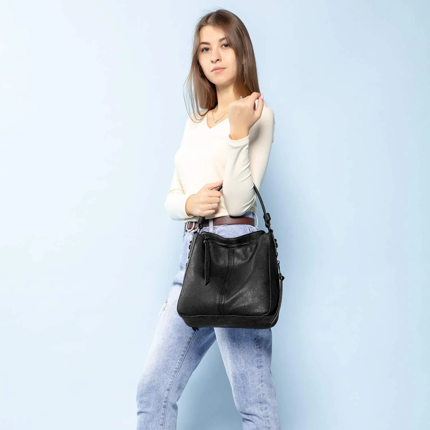 Realer Hobo Crossbody Bags for Women Designer Leather Hobo Handbags Retro Large Size Shoulder Bag Bucket Purse